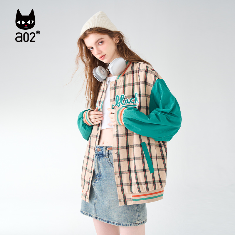 【Fuzzy style】a02美式休闲风格纹棒球服外套上衣女2024秋季新品 - 图0