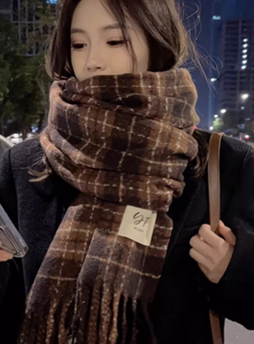 新款格子围巾冬季女学生保暖围脖