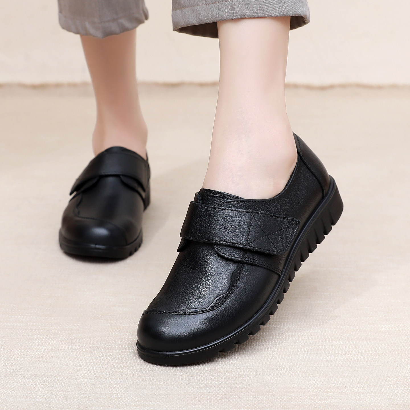 真皮妈妈鞋单鞋软底中老年鞋平底老人鞋女加绒奶奶鞋春秋季皮鞋子,淘宝优惠券,粉丝福利购,淘宝优惠卷