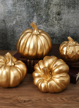 卡卡KA万圣节现代简约扁圆金色立体树脂南瓜摆件节气气氛道具礼物