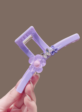 甜美透明亚克力紫色花朵闪钻抓夹