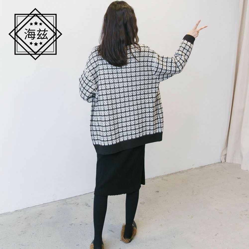 春秋孕妇装韩版孕妇针织格子装开衫 海兹服饰T恤