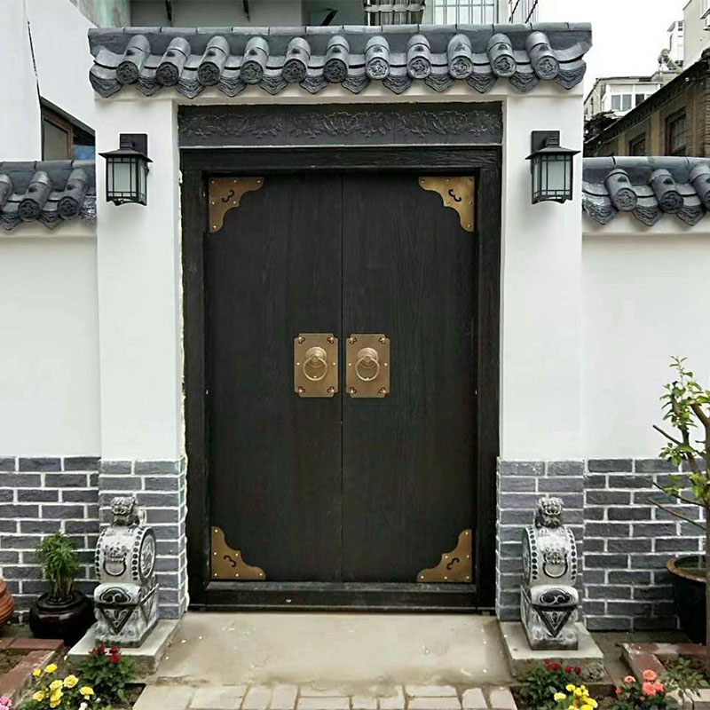 中式仿古实木大门农村庭院别墅寺庙围墙木大门祠堂门原木进户木门_虎窝淘