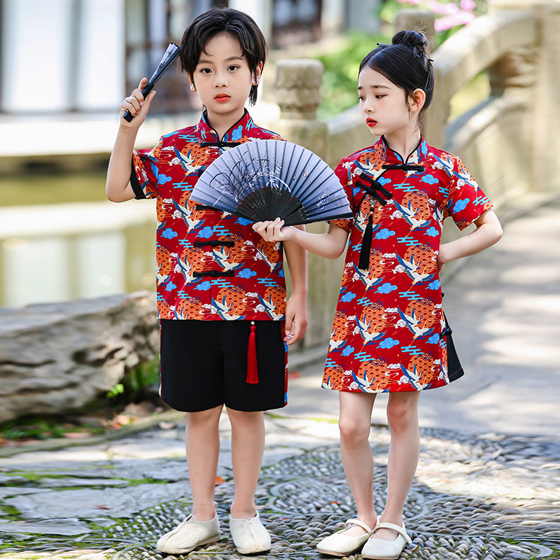 六一儿童演出服小学生新中式国风幼儿园汉服舞蹈服民族服装表演服-图0