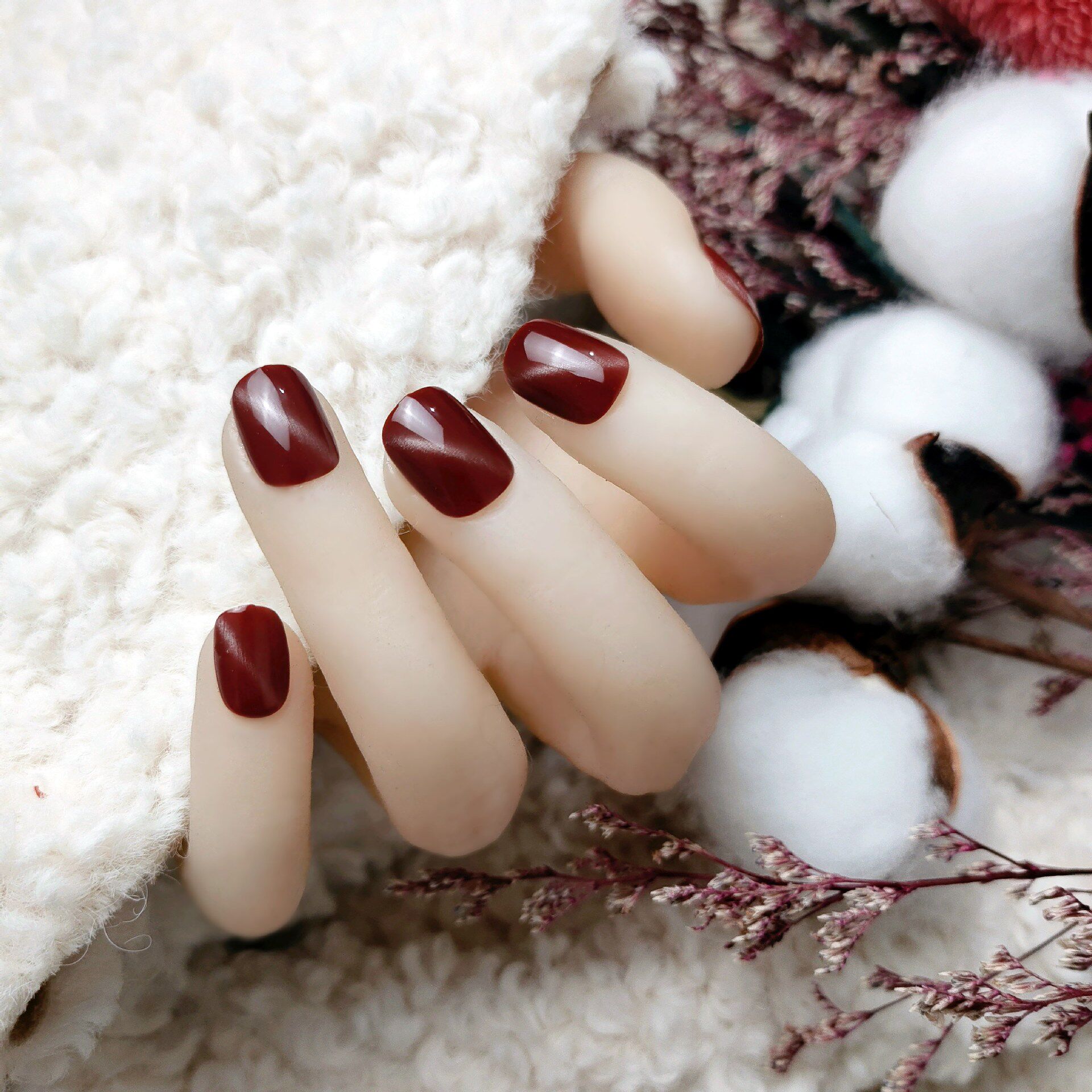 c108焦糖猫眼纯色短款猫眼显白网红持久可穿戴假指甲贴片美甲成品