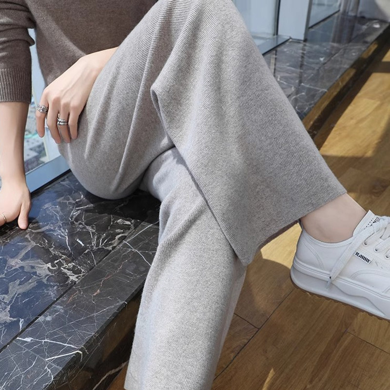 秋冬加厚小个子150深灰色针织糯米裤女外穿抽绳阔腿裤休闲直筒裤,淘宝优惠券,粉丝福利购,淘宝优惠卷