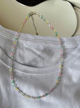 夏季彩色串珠项链女款2024新款爆款小众甜美轻奢极细锁骨链配饰