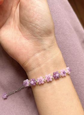 多肉葡萄 紫色花朵串珠手链原创自制超仙少女感温柔礼物手饰