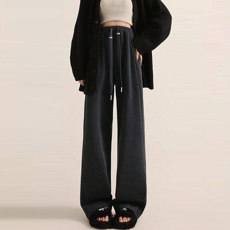 加厚直筒新款秋冬子高腰阔腿裤加绒2024慵懒运动休闲裤雪尼尔孕妇,淘宝优惠券,粉丝福利购,淘宝优惠卷