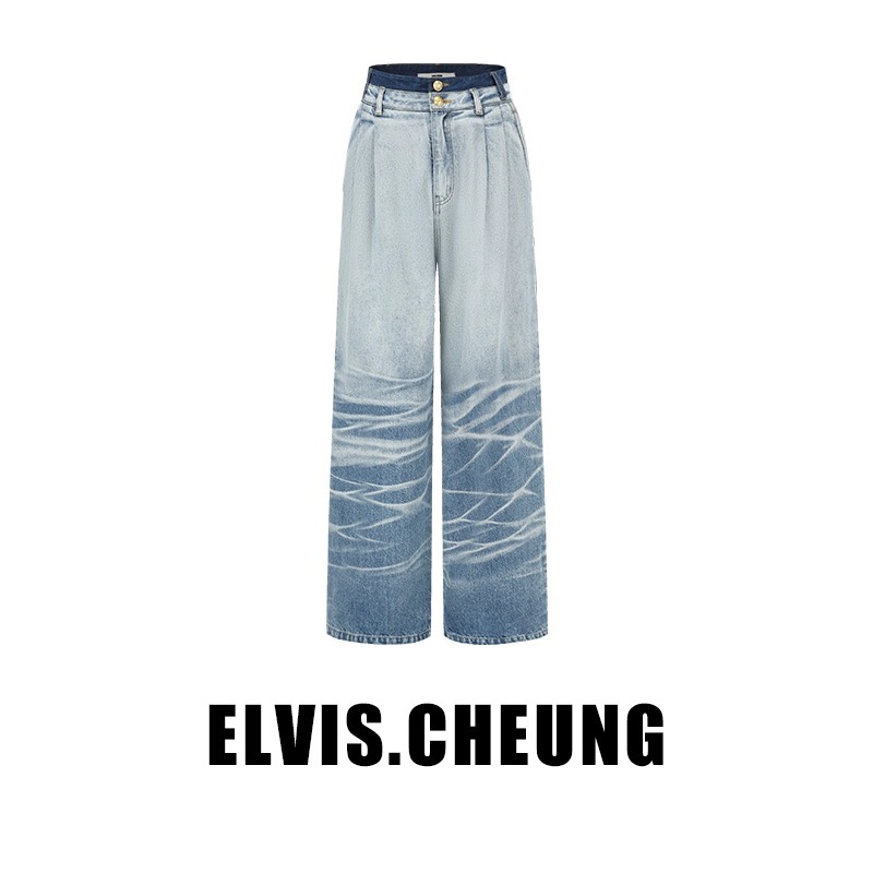 SEGU｜ELVIS.CHEUNG 23AW复古休闲牛仔渐变宽松显瘦阔腿裤长裤 - 图3