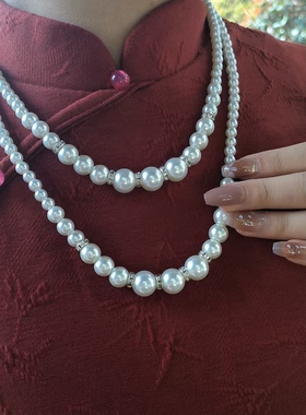 配旗袍珍珠项链女款双层叠戴