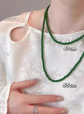 双层新中式国风长款珍珠项链2025新款爆款女绿色玉髓串珠锁骨链