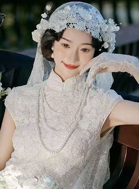 婚纱摄影新款时尚轻奢小香风多层珍珠项链女长款毛衣链服饰配饰品