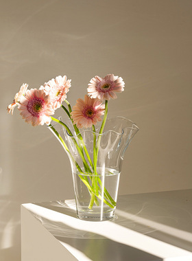 创意北欧简约手工波浪口白菜玻璃花瓶家居软装台面水培果盘摆件