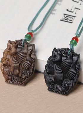 沉香木雕九尾狐吊坠凤九挂件道家手工饰品钥匙扣私人搭配