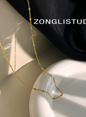 S925纯银镀18k金素链闪片项链