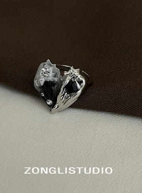 纵里暗黑风复古涂鸦爱心戒指女