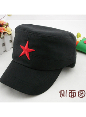 五星平顶帽户外舞台演出活动雷锋帽红星纯棉平顶男女五星帽棒球帽