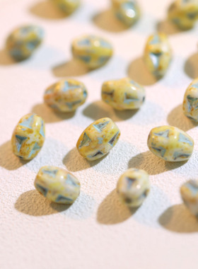 9mm进口捷克琉璃珠 凹凸描蓝十字星椭圆珠diy手作串珠材料配件