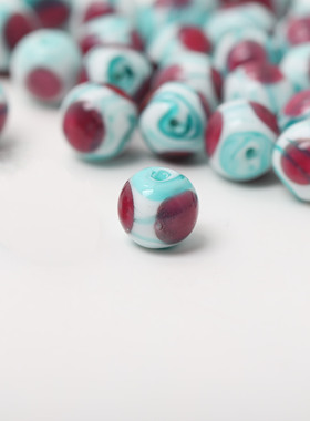 手工制灯工玻璃珠蓝白玫红撞色圆形珠diy手作串珠材料配件