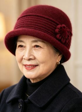 冬天中老年人帽子加绒厚保暖老太太帽子中老年妈妈奶奶针织棉帽