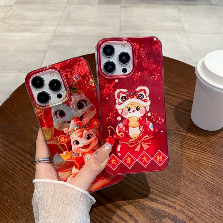 2025红色新年壳适用苹果16PROMAX蛇年喜庆手机壳iphone11/13发财保护套