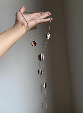 冷淡风金属圆片几何长款项链高级感轻奢小众个性ins辣妹毛衣链女