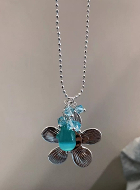 时夏猫眼花朵皓石项链韩系清新夏日百搭日常项链