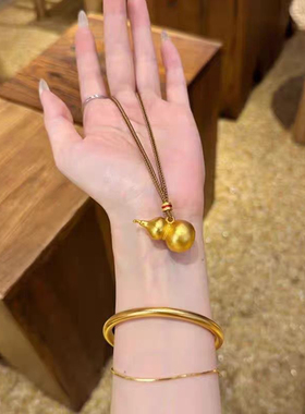 韦雪同款古法金色小葫芦吊坠项链女新中式轻奢高级感项链