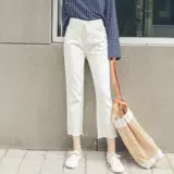 Белые цветные джинсы, тонкие летние штаны для школьников, свободный прямой крой, высокая талия, в корейском стиле