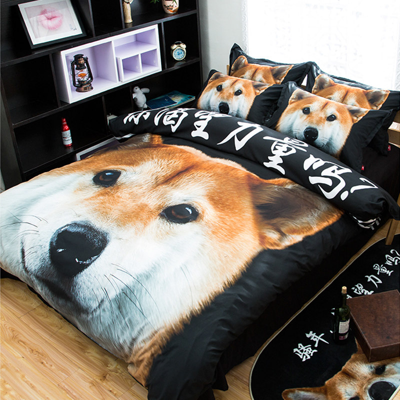 锦洋宠物柴犬四件套磨毛1.5m/1.8m床笠被罩床单1.2三件套学生宿舍,淘宝优惠券,粉丝福利购,淘宝优惠卷