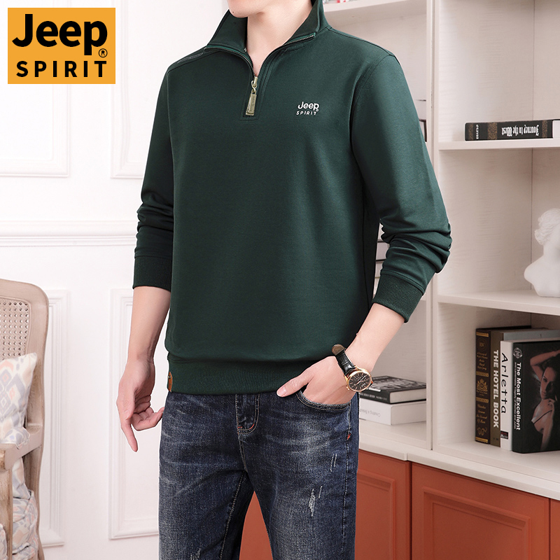 jeep吉普长袖卫衣男士打底衫2024新款立领半拉链高端品牌加绒上衣 - 图2