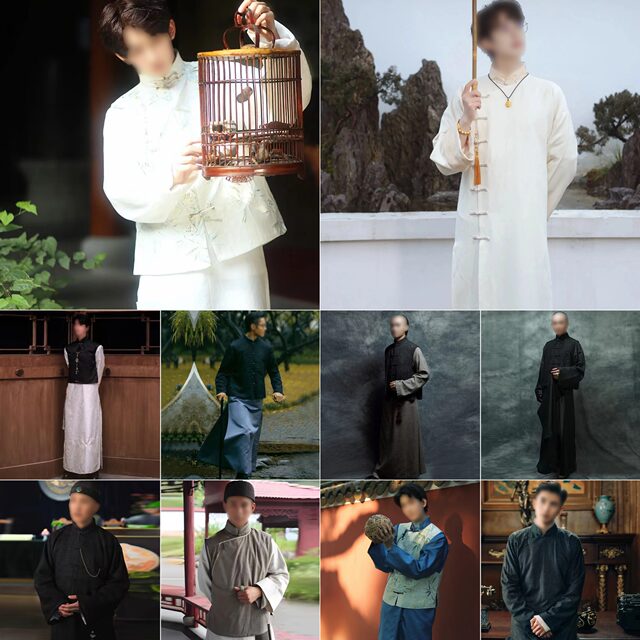 Ancient style film and television costume old man's coat republic of China style gown