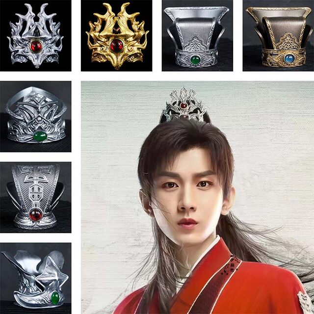 Classical golden silver photography performance Hanfu film and television drama male and female hair tie resin hair crown ancient costume general son