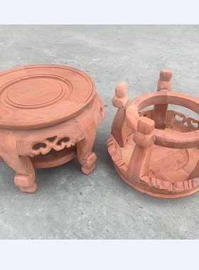大果紫檀原木底托圆形小花架