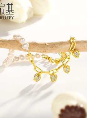 潮宏基铃兰花S925银珍珠手链