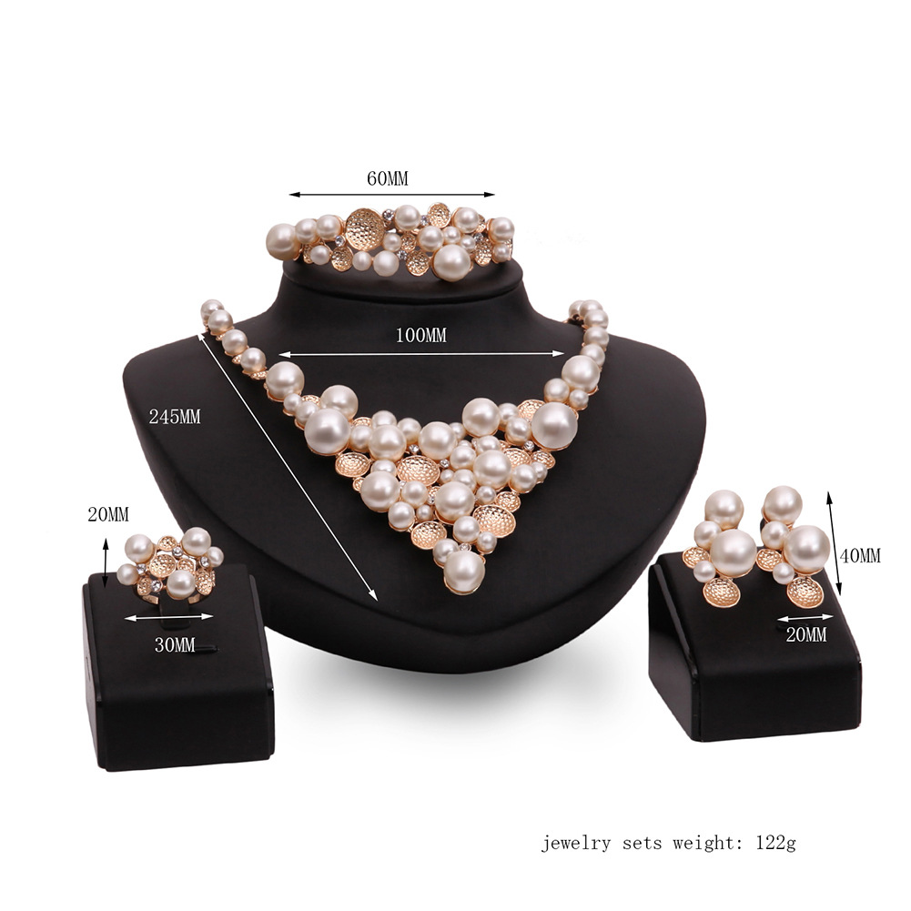 高级感金属珍珠项链Bridal Wedding Pearl Necklace 4 Sets women - 图3