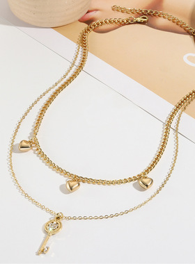 亚马逊爆款跨境多层项链欧美心形吊坠感恩节项链饰品立体爱心项链