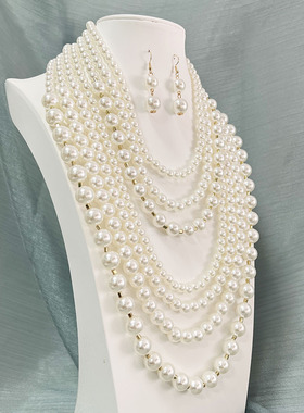 欧美时尚珍珠项链串珠多层毛衣链气质轻奢小众聚会服装配饰女