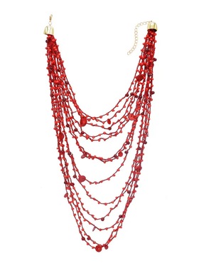 欧美复古波西米亚民族风红色串珠项链多层叠戴颈链女式配饰