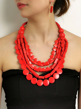 波西米亚多色圆片夸张多层项链 民族风手工制作百搭项链女配饰