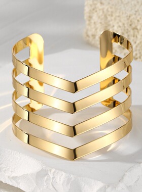 欧美夸张大宽袖口金属手镯部落风