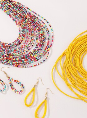 爆款时尚手工串珠波西米亚项链简约风耳环配饰套装