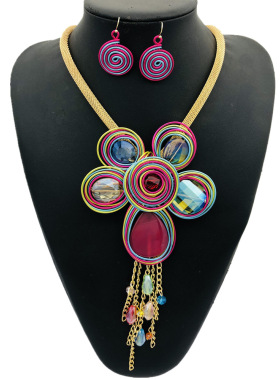 项链女2021年新款欧美流苏饰品铝丝毛衣链套装African Necklace