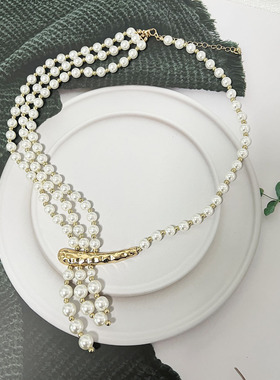 不规则仿珍珠多层叠戴复古项链女