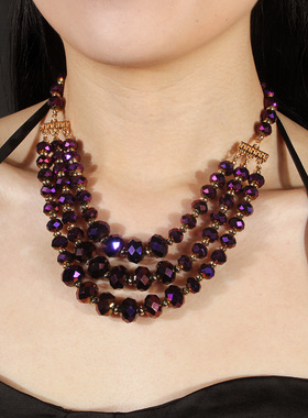 欧美时尚锁骨颈链双层不规则异形珠子项链Beaded necklace women