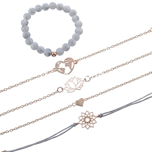 5件套套装个性莲花爱心串珠手链Love bracelet combination women - 图0