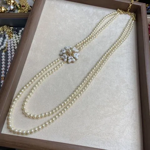 白色项链仙气锁骨链戒指耳环镶钻法式花朵珍珠山茶花优雅滴油,淘宝优惠券,粉丝福利购,淘宝优惠卷