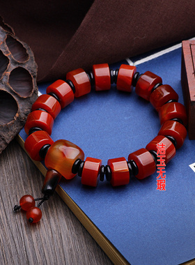 保山南红玛瑙手链手工男士手饰三通佛头手串珠宝佛珠