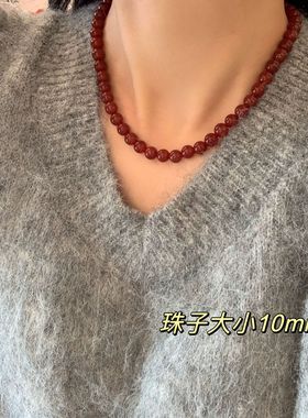 6a天然红玛瑙手工串珠项链女复古轻奢感优雅百搭颈链锁骨链